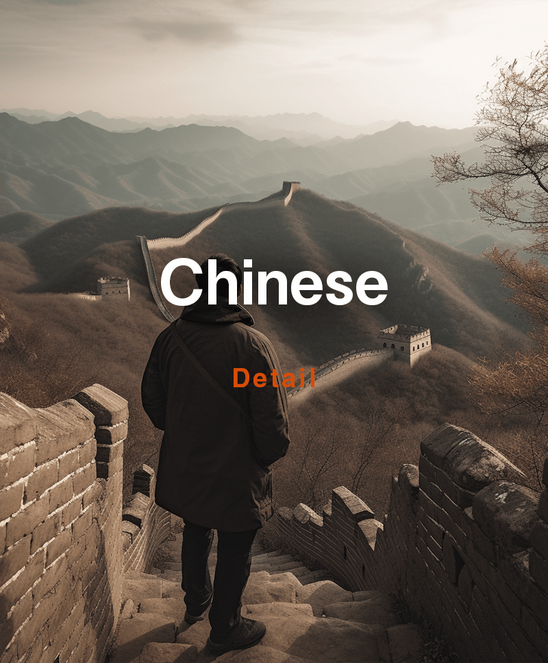 Man looking over the Great Wall of China, Chinese course Go to detail