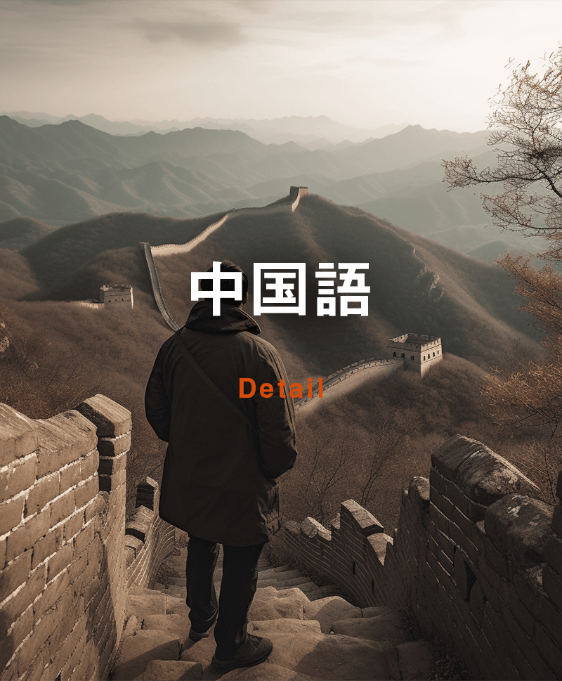 中国語が話せれば中国の人たちとコミュニケーションが取れる。そんな思いから、万里の長城の風景を眺めている男性の画像。この画像はオンライン中国語コースのための情報ページにリンクしています。