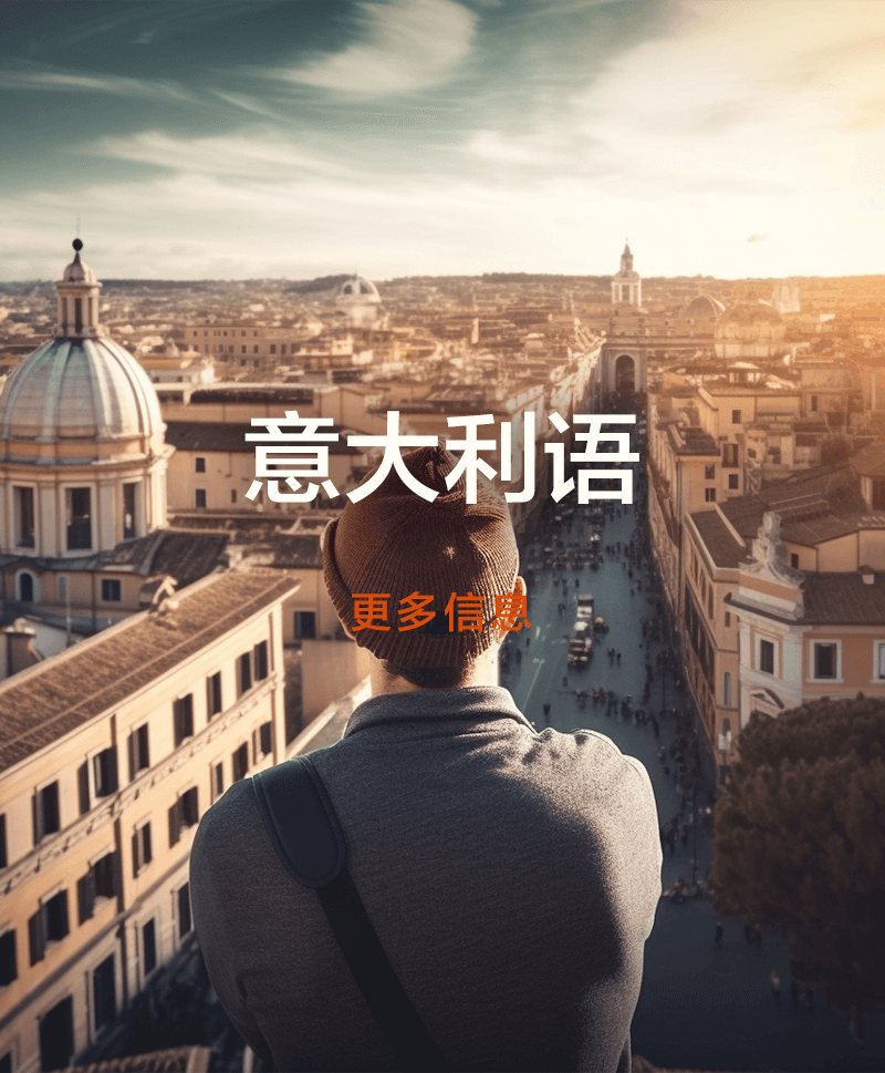 男子眺望意大利城市，意大利语课程 查看详情

