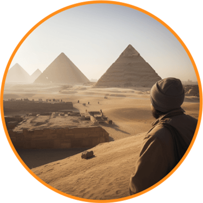 エジプトピラミッドを眺める男性