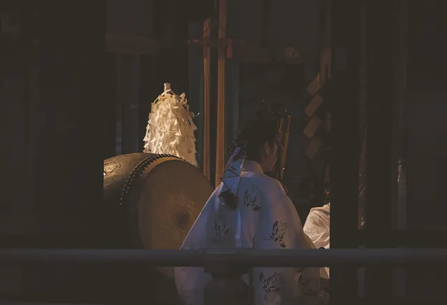 Miko shrine maidens performing kagura, the sacred dance
