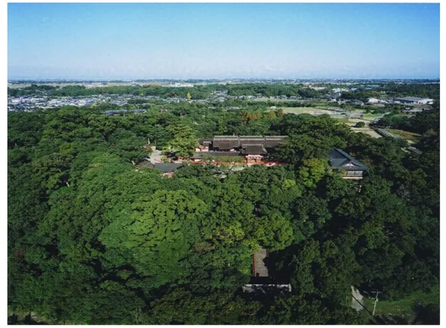 A keyhole-shaped zenpo koen fun burial mound seen from above